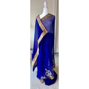 Blue and Gold Saree